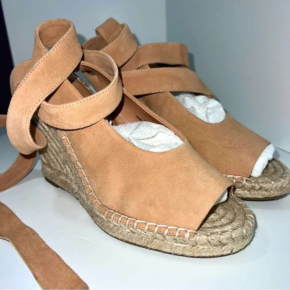 Joie Kael Suede Espadrille Open Toe Wedge Heels Tan EU‎ 39/US 8-8.5